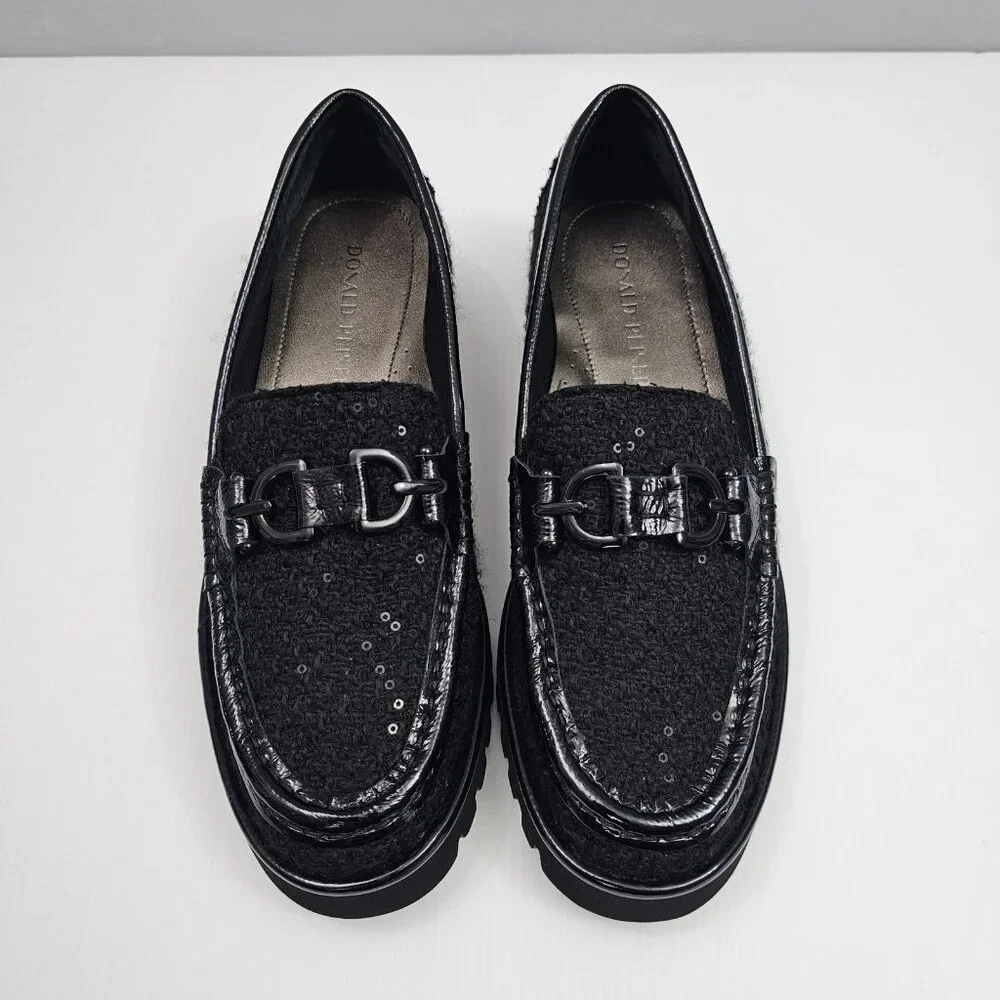 Donald Pliner Helio Lug Sole Loafer Womens 9 Black Boucle Sequined Platform NEW - Picture 4 of 14
